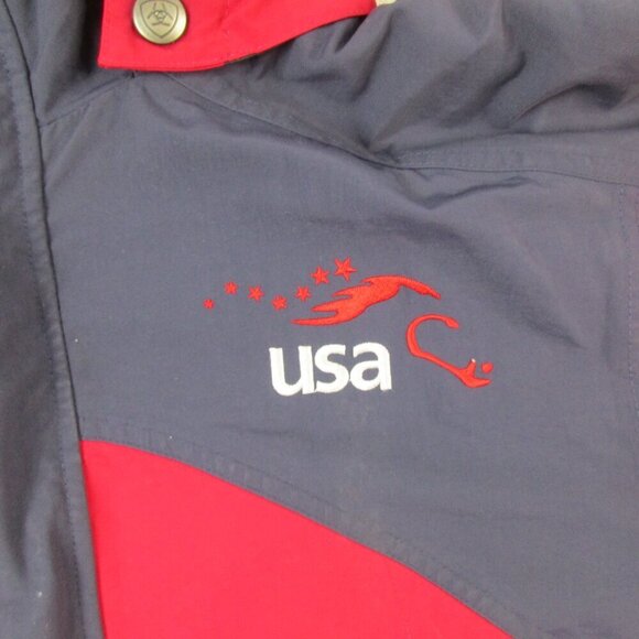 Ariat Jacket Mens Medium Red Windbreaker Lined Detachable Hooded Snap Inside Zip - Picture 6 of 15